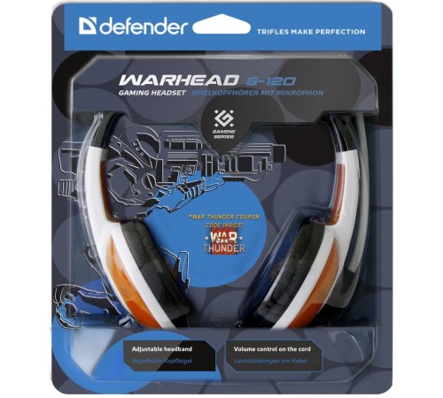 Defender Игровая гарнитура Warhead G-120 красный + белый, кабель 2 м
