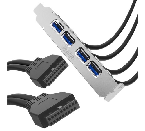 GCR Планка в корпус USB 3.0, 2 порта 20 pin на 4 внешних порта, 0.58m, черный, GCR-55564 GCR Планка в корпус USB 3.0, 2 порта 20 pin на 4 внешних порта, 0.58m, черный, GCR-55564
