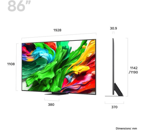 Телевизор ЖК 86'' LG/ 86", Ultra HD, Dynamic QNED Color, Local Dimming, Smart TV, WebOS, Wi-Fi, DVB-T2/C/S2, MR, 2.0 ch (20W), 120Hz Native (VRR 144Hz), 3 HDMI, 2 USB, 1 Pole, Charcoal Black, 2025