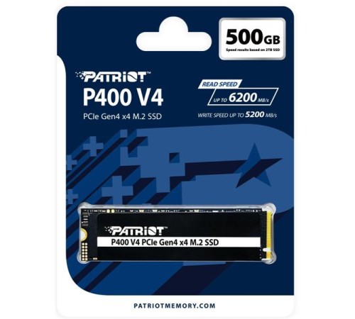 Твердотельный накопитель Patriot SSD P400 V4 500GB M.2 2280 NVMe PCIe 4.0 x4 R5000/W3000 TBW 160TB 3D NAND with HS