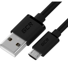 GCR QC Кабель 1.5m MicroUSB, быстрая зарядка, черный TPE, черные коннекторы, 28/22 AWG, GCR-52461