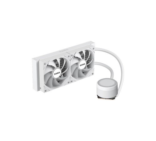 Водяное охлаждение для процессора/ Water Cooling System SAMA L40 White (240mm, White, ARGB/ Fans: 2x120mm, 82.79CFM, 29dBA, 2000RPM/ Pump height 52mm, 29dBA, 2500RPM, Rad thickness 27mm/ S: 1851, 1700, 1200, 20XX, 115X, AM5, AM4)