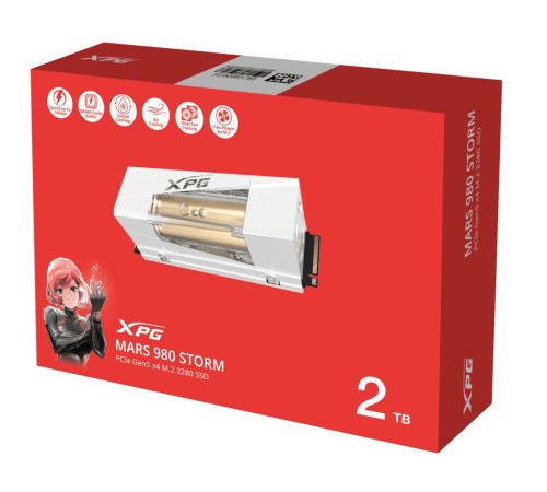 Твердотельный накопитель/ ADATA SSD XPG MARS 980 STORM, 2000GB, M.2(22x80mm), NVMe, PCIe 5.0 x4, 3D NAND, R/W 14000/13000MB/s, IOPs 2 000 000/1 650 000, TBW 1480, DWPD 0.4, with Heat Sink (5 лет)