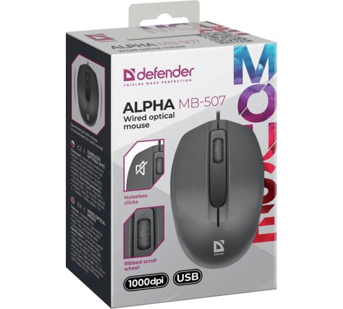 Проводная оптическая мышь Defender 52507 Alpha MB-507 черн,3D,бесшумная,1,8м Проводная оптическая мышь Defender 52507 Alpha MB-507 черн,3D,бесшумная,1,8м