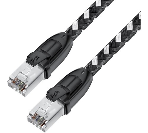 GCR Патч-корд PROF прямой 15.0m, UTP медь кат.6, STRONG черно-белый нейлон, ethernet high speed 10 Гбит/с, T568B, GCR-52781
