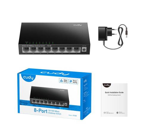 Коммутатор/ 8-Port 10/100 Mbps Desktop Switch, 8 10/100M RJ45 Ports, Loop Detection, Metal Case, Power Saving, Plug & Play Коммутатор/ 8-Port 10/100 Mbps Desktop Switch, 8 10/100M RJ45 Ports, Loop Detection, Metal Case, Power Saving, Plug & Play