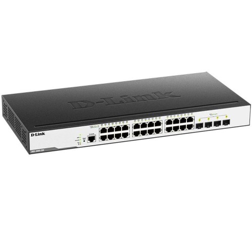 Коммутатор/ DGS-3000-28X/B Managed L2 Switch 24x1000Base-T, 4x10GBase-X SFP+, Surge 6KV, CLI, RJ45 Console, RPS, Dying Gasp