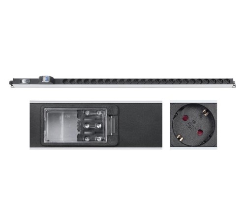 Cabeus PDU-32-24S-B-T Блок розеток для 19" шкафов, вертикальный, 24 розетки Schuko, 32А, автомат защиты, алюминиевый корпус, клеммная колодка Cabeus PDU-32-24S-B-T Блок розеток для 19" шкафов, вертикальный, 24 розетки Schuko, 32А, автомат защиты, алюминиевый корпус, клеммная колодка
