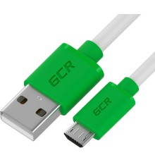 GCR QC Кабель 1.0m MicroUSB, быстрая зарядка, белый TPE, зеленые коннекторы, 28/22 AWG, GCR-52478