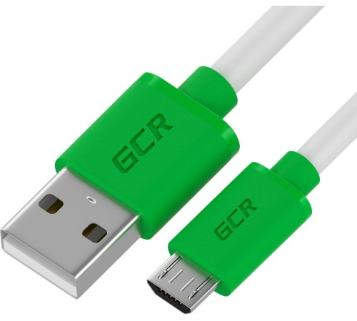GCR QC Кабель 1.0m MicroUSB, быстрая зарядка, белый TPE, зеленые коннекторы, 28/22 AWG, GCR-52478