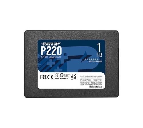 Твердотельный накопитель Patriot SSD P220 1TB SATA3 2.5" R550/W500 TBW 480TB 3D NAND
