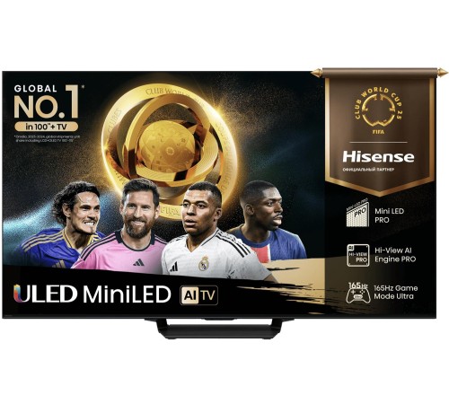Телевизор ЖК 85'' Hisense/ 85", Ultra HD, Mini LED, Local Dimming Zones 1024, 165 Hz(VRR), Smart TV (ОС VIDAA U9), Wi-Fi, DVB-T2/T/C/S2/S, HDR 10+, Dolby Vision, Dolby Atmos, Bluetooth, 2.1.2ch 2*15W(Main)+20W(Subwoofer)+2*5W(Side), CI+(1.4), 4хHDMI,