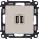 Valena LIFE. Зарядное устройство с двумя USB-разьемами 240В/5В 1500мА. С лицевой панелью. Слоновая кость