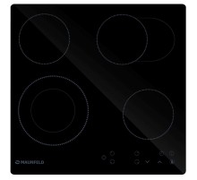Встраиваемые электрические панели MAUNFELD/ Электрическая, Тип: электрическая 60 см  Тип установки: независимая  Управление: фронтальное, сенсорное  Нагревательный элемент: Hi-Light, 4шт  Мощность конфорок, Вт: 1800, 1800, 1200, 1200 Макс, потреб, мощност