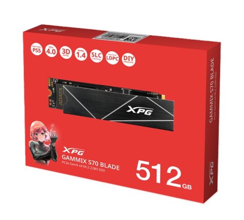 Твердотельный накопитель ADATA GAMMIX S70 BLADE M.2 2280 NVMe PCIe 4.0 x4 512GB 7200/2600 COLOR BOX SEPARATED