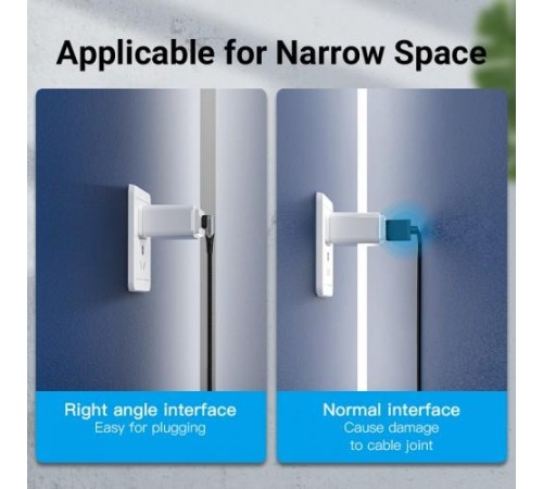 Кабель Vention USB 2.0 CM/CM угловой - 1м. Серый 5А PD100W