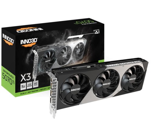 Видеокарта INNO3D RTX 5070 Ti X3//RTX5070Ti, HDMI, DP*3, 16G,D7 Видеокарта INNO3D RTX 5070 Ti X3//RTX5070Ti, HDMI, DP*3, 16G,D7