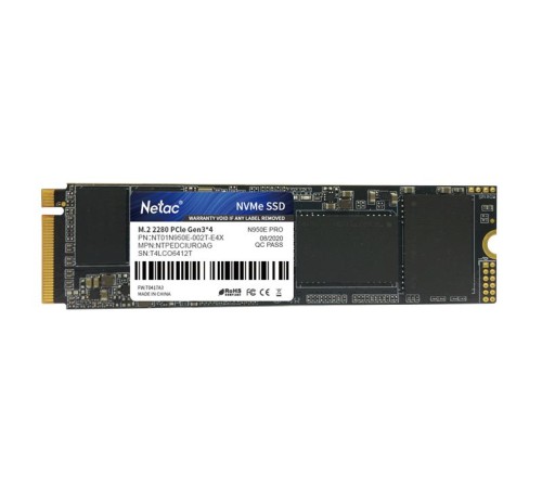 SSD накопитель Netac SSD N950E Pro 2TB PCIe 3 x4 M.2 2280 NVMe 3D NAND, R/W up to 3500/3000MB/s, IOPS(R4K) 400K/380K, TBW 1600TB, 2048MB DRAM buffer, with heat sink, 5y wty SSD накопитель Netac SSD N950E Pro 2TB PCIe 3 x4 M.2 2280 NVMe 3D NAND, R/W up to 3500/3000MB/s, IOPS(R4K) 400K/380K, TBW 1600TB, 2048MB DRAM buffer, with heat sink, 5y wty