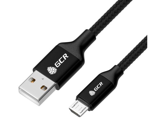 GCR QC Кабель 1.0m MicroUSB, быстрая зарядка, черный нейлон, AL корпус черный, черный ПВХ, 28/24 AWG, GCR-52475