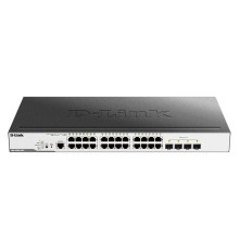 Коммутатор D-Link Управляемый L2 PoE-коммутатор, 24x1000Base-T PoE, 4x1000Base-X SFP, PoE-бюджет 193 Вт, защита от статического электричества до 6 кВ, CLI, консольный порт RJ-45, RPS, поддержка Dying Gasp