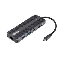 Док-станция/ Docking station HIPER USB-C HUB 11in1 (1*USB-C 100W PD, 1*HDMI 4K@60Hz, 2*DP 4K@60Hz, 2*USB-A 3.0 (5Gbps data), 1*USB-C 3.0 (5Gbps data), 1*microSD, 1*SD, 1*3.5mm audio, 1*RJ45 Gb)
