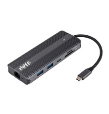 Док-станция/ Docking station HIPER USB-C HUB 11in1 (1*USB-C 100W PD, 1*HDMI 4K@60Hz, 2*DP 4K@60Hz, 2*USB-A 3.0 (5Gbps data), 1*USB-C 3.0 (5Gbps data), 1*microSD, 1*SD, 1*3.5mm audio, 1*RJ45 Gb)