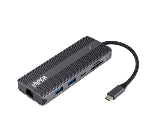 Док-станция/ Docking station HIPER USB-C HUB 11in1 (1*USB-C 100W PD, 1*HDMI 4K@60Hz, 2*DP 4K@60Hz, 2*USB-A 3.0 (5Gbps data), 1*USB-C 3.0 (5Gbps data), 1*microSD, 1*SD, 1*3.5mm audio, 1*RJ45 Gb) Док-станция/ Docking station HIPER USB-C HUB 11in1 (1*USB-C 100W PD, 1*HDMI 4K@60Hz, 2*DP 4K@60Hz, 2*USB-A 3.0 (5Gbps data), 1*USB-C 3.0 (5Gbps data), 1*microSD, 1*SD, 1*3.5mm audio, 1*RJ45 Gb)