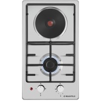Комбинированная домино MAUNFELD/ Варочная панель Домино,  Тип: комбинированная (электрическая+газовая) 30см, электроподжиг, газ-контроль, механическое управление, цвет нержавеющая сталь
