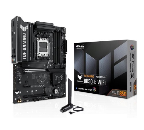 Материнская плата ASUS TUF GAMING B850M-E WIFI, AM5, B850, 4*DDR5, 4*SATA, 3*M.2, 4*USB 3.2, 3*USB 2.0, Type-C, 3*PCIx16, 1*PCIx1, DP+HDMI, mATX; 90MB1LS0-M0EAY0