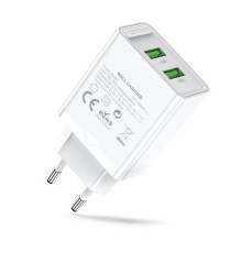 Сетевое зарядное устройство Vention на 2 порта USB (A+A) QC 3.0 Белый
