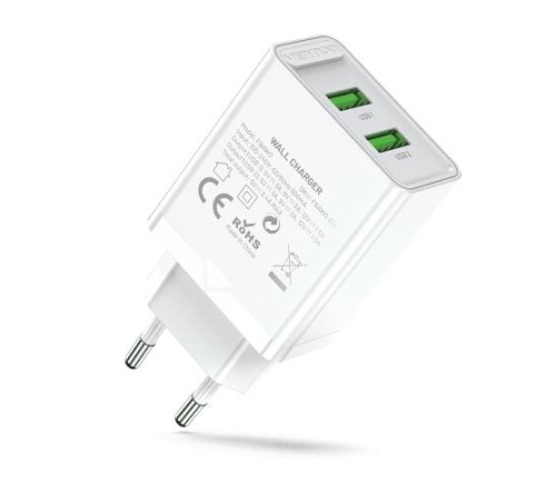 Сетевое зарядное устройство Vention на 2 порта USB (A+A) QC 3.0 Белый Сетевое зарядное устройство Vention на 2 порта USB (A+A) QC 3.0 Белый