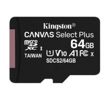 Карта памяти/ Kingston Canvas Select Plus microSDXC 64Gb Class 10 Flash U1 V10  R/W 100/85 MB/s with adapter