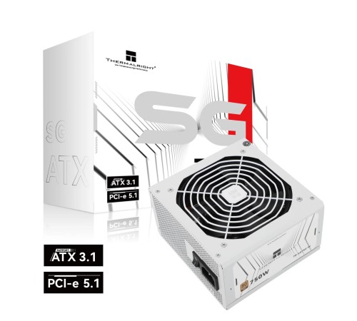 Блок питания 750W/ Power Supply Thermalright, 750W 80+ Gold (ATX, 3.1, PCIe 5.1, Non-modular, 1x24(20+4)pin, 1xCPU 8(4+4)pin, 2xPCIe*2 8(6+2)pin, 5xSATA3, 1x12+4pin (12VHPWR PCIe 5.1 12+4pin 600mm), 3xMOLEX4pin, Active, 120x120mm, 150x140x86mm, APFC, whit