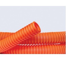 Труба ПНД гибкая гофр. д.32мм, тяжёлая с протяжкой, 25м, цвет оранжевый