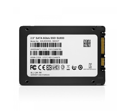 Твердотельный накопитель/ ADATA SSD Ultimate SU650, 960GB, 2.5" 7mm, SATA3, 3D TLC, R/W 520/450MB/s, IOPs 40 000/75 000, TBW 560, DWPD 0.5 (3 года) Твердотельный накопитель/ ADATA SSD Ultimate SU650, 960GB, 2.5" 7mm, SATA3, 3D TLC, R/W 520/450MB/s, IOPs 40 000/75 000, TBW 560, DWPD 0.5 (3 года)