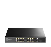 Коммутатор/ 16-Port 10/100M PSE RJ-45 +2 Gigabit RJ- 45 +1SFP Port with 16 POE Ports Switch with Built-in power supply, support 16-port IEEE 802.3at PoE+ Injector,Rack-mountable  Steel case, 200W Internal