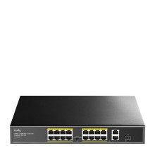 Коммутатор/ 16-Port 10/100M PSE RJ-45 +2 Gigabit RJ- 45 +1SFP Port with 16 POE Ports Switch with Built-in power supply, support 16-port IEEE 802.3at PoE+ Injector,Rack-mountable  Steel case, 200W Internal