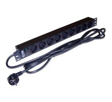 Блок розеток Блок розеток 19", 1-фазный без выключателя, 16A / 250V, 9xSchuko, шнур 3.0 м, вилка Schuko
