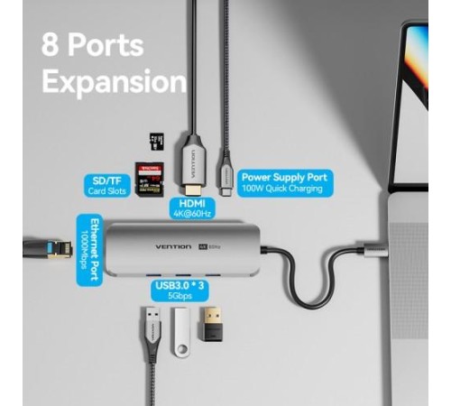 Мультифункциональный хаб Vention USB Type C 8 в 1 Мультифункциональный хаб Vention USB Type C 8 в 1