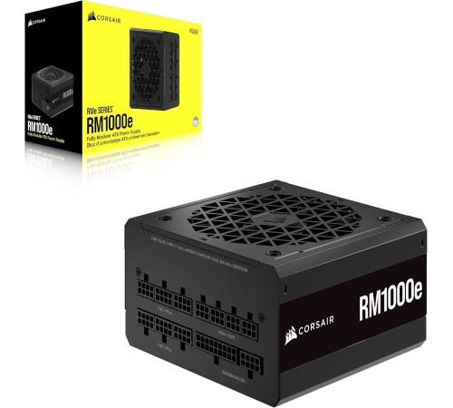 Блоки питания/ Power Supply Corsair RM1000e, Model RPS0179, 1000W 80+ Gold (ATX, 3.0, PCIe 5.0, Full modular, 1x24(20+4)pin, 2 x 4+4-pin ATX 12V, 4 x 4-pin Molex, 6 x 6+2-pin PCIe, 7 x SATA, Active, 120x120mm, 150x140x86mm, APFC, Power cable-UK, black) Блоки питания/ Power Supply Corsair RM1000e, Model RPS0179, 1000W 80+ Gold (ATX, 3.0, PCIe 5.0, Full modular, 1x24(20+4)pin, 2 x 4+4-pin ATX 12V, 4 x 4-pin Molex, 6 x 6+2-pin PCIe, 7 x SATA, Active, 120x120mm, 150x140x86mm, APFC, Power cable-UK, black)