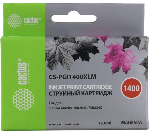 -/ Картридж струйный Cactus CS-PGI1400XLM пурпурный (12мл) для Canon MB2050/MB2350/MB2040/MB2340