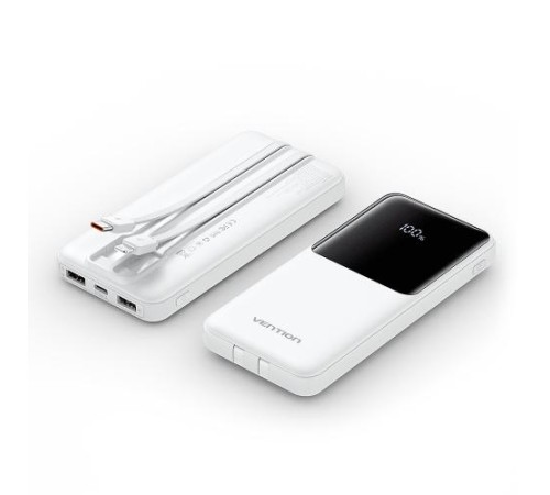 Power Bank Vention 10000mAh(Micro-USB/C/A/A) со встроенными кабелями 22.5W Белый с LED Дисплеем, шт. Power Bank Vention 10000mAh(Micro-USB/C/A/A) со встроенными кабелями 22.5W Белый с LED Дисплеем, шт.