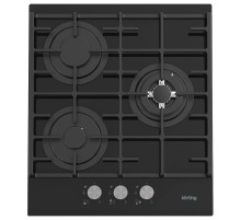 Встраиваемая варочная панель Korting/ Газовая варочная панель из закаленного стекла, ширина 45 см,  3 высокоэффективные конфорки, сверхмощная конфорка WOK, автоматический электроподжиг, газ-контроль каждой конфорки, передние металлические переключатели,