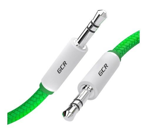 GCR Кабель аудио 1.0m jack 3,5mm/jack 3,5mm зеленый нейлон, белые коннекторы зеленая окантовка, ультрагибкий, 28 AWG, M/M, Premium, экран, стерео, GCR-AVC8262-1.0m