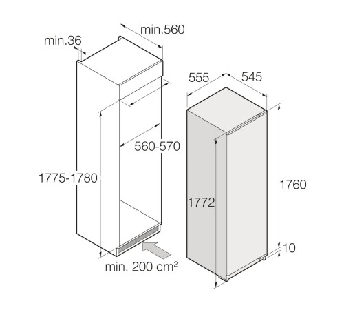 Встраиваемые холодильники ASKO/ Арт. 733860 ; Premium, встраиваемый морозильный шкаф, 176см, 212л, No Frost