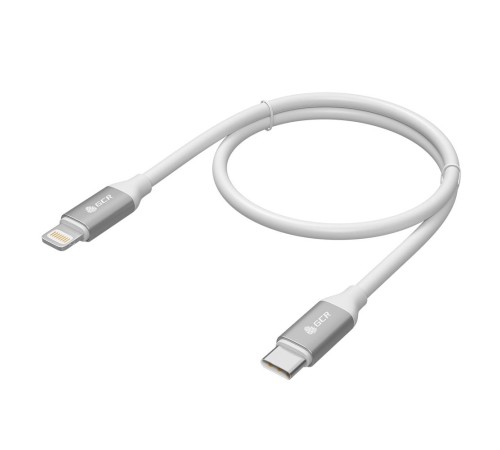 GCR Кабель 0.5m TypeC/Lightning MFI POWER DELIVERY 18 W, быстрая зарядка, белый силикон, AL корпус серебро, белый ПВХ, GCR-52359