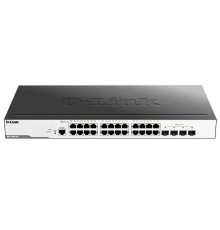 Коммутатор D-Link Управляемый L2 коммутатор, 24x1000Base-T, 4x1000Base-X SFP, защита от статического электричества до 6 кВ, CLI, консольный порт RJ-45, RPS, поддержка Dying Gasp