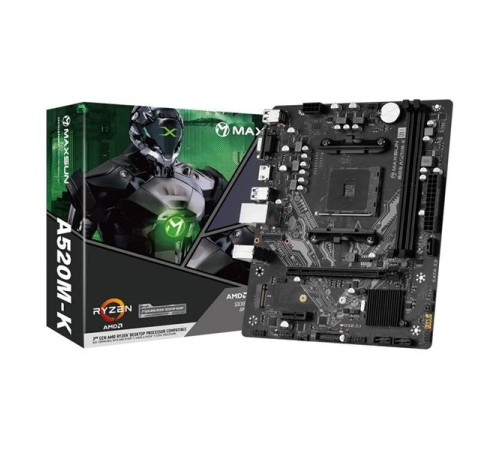 Материнская плата MAXSUN MS-Challenger A520M-K, AM4, A520, 2*DDR4, 3*SATA 3.0, 2*M.2, 2*USB 3.2, 4*USB 2.0, 1*PCIE 16, 1*PCIE 1, HDMI+VGA, mATX