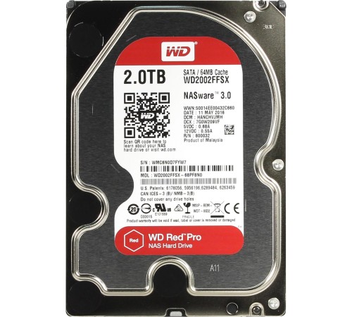 Жесткий диск/ HDD WD SATA3 2Tb Red Pro for NAS 7200 64Mb 1 year warranty