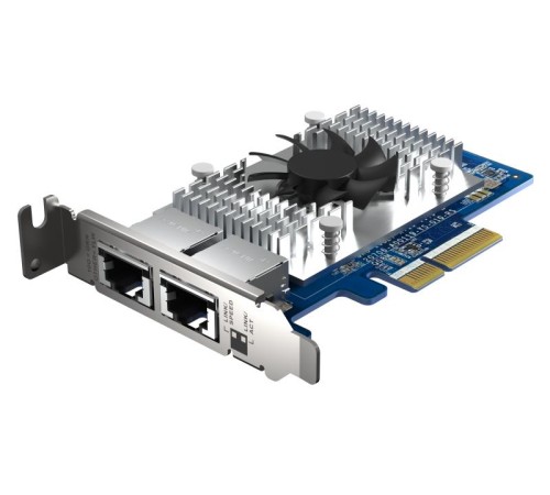 Сетевая карта/ QNAP QXG-10G2T-X710 LAN Expansion Card, PCIe Gen3 x4, Two 10GbE (10G / 5G / 2.5G / 1G / 100M)) Ports with SR-IOV and iSCSI, Block-based, Supports Multiple Virtual Disk Modes